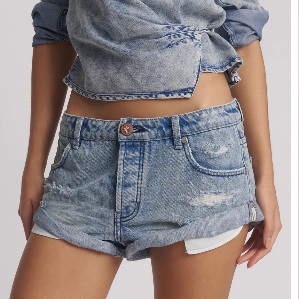One Teaspoon Bandits High Waist Relaxed Fit Cuffed Hem Denim Shorts Sz 31